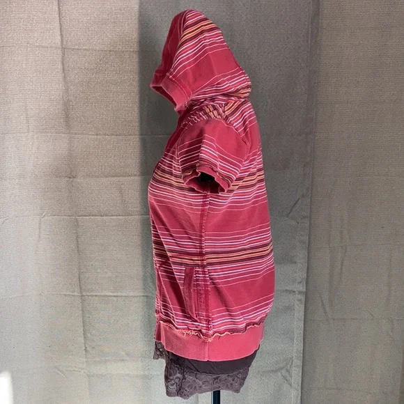 Maurice’s Burnt Red with Stripes Short-sleeve Hooded Top with Pockets Size S - Picture 6 of 10